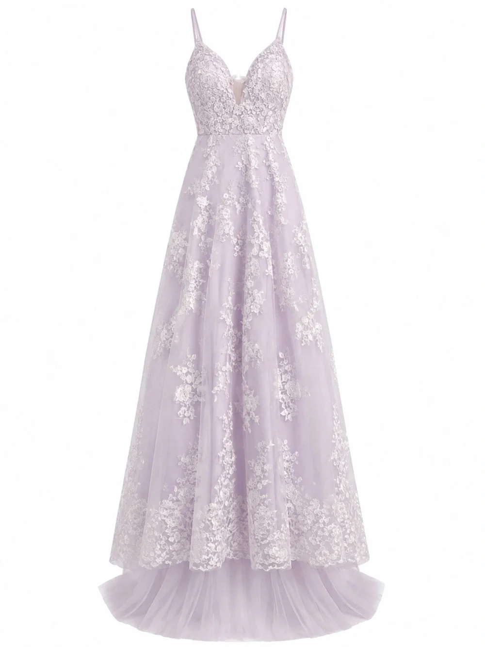 Lavender Lace A-Line Wedding Dress Size XS Floral Appliqué Tulle Bridal Gown - Picture 4 of 7